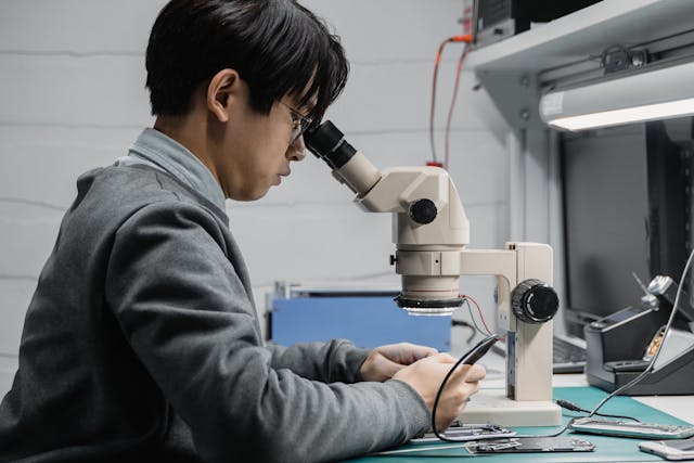 A man working on a PCB.