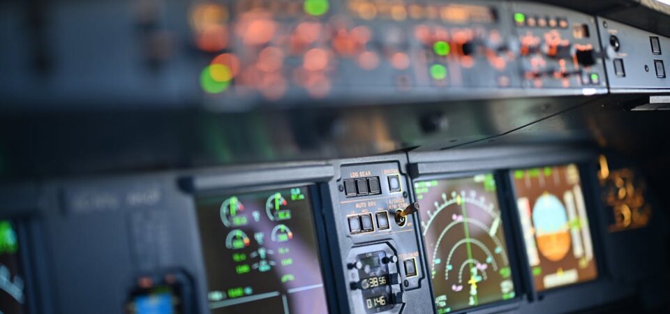 Close-up of an airplane’s dashboard